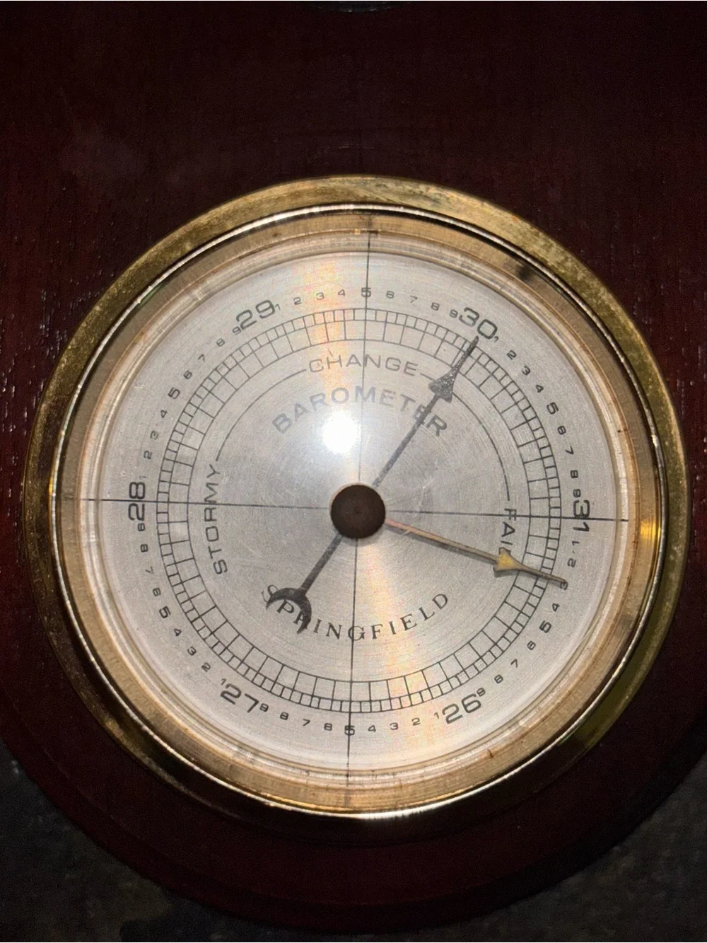 Vintage Springfield USMC Solid Walnut Wall Hanging Brass Barometer
